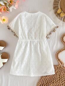 SHEIN Young Girl Solid Color Dolman Sleeve Loose Casual Cover-Up - White - View 3