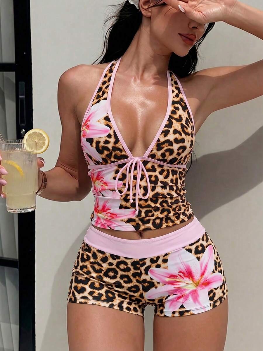 Sirith Bộ bikini tankini 2 mảnh nữ phong cách Âu Mỹ gợi cảm, táo bạo avant-garde, tối giản casual cho lễ hội âm nhạc, tiệc tùng, đi biển mùa hè, du lịch, dạo phố, tôn dáng, họa tiết da báo phối colorblock viền, áo cổ yếm, quần hipster ôm sát, phù hợp Spring Break, mùa thu, tựu trường, Oktoberfest, lễ hội âm nhạc, kỳ nghỉ, khuyến mãi mùa xuân, không khí bãi biển, outfit Spring Break, đồ bơi dự tiệc, Valentine, năm mới, lễ hội tựu trường, Ngày của Mẹ, Quốc tế Phụ nữ, dã ngoại gia đình, lễ hội tháng 6 Brazil, mùa tốt nghiệp Spring Break - Nhiều màu - Xem 1