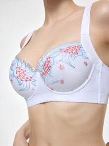 Bralution 女款優雅花卉刺繡胸罩 - 淺藍色 - 查看 3
