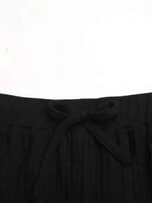 SHEIN 青少年女孩皺褶面料寬鬆長褲 - 黑色 - 查看 4