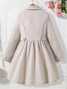 Tween Girls Single-Breasted Stylish Lapel Mid-Length Flared Overcoat Fall Winter - Apricot - View 2