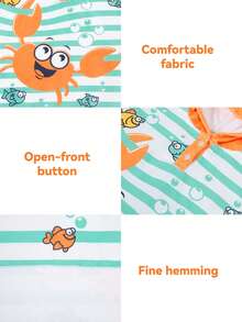 SHEIN Baby Boy Blue Cartoon Shark Print Towel Robe, Infant Multi-Size V-Neck Hooded Cape, Wearable Bath Towel, Beach Cover Up, Bath And Swimming Essential, Bathroom Essential, Swimming Cape - Green - View 4