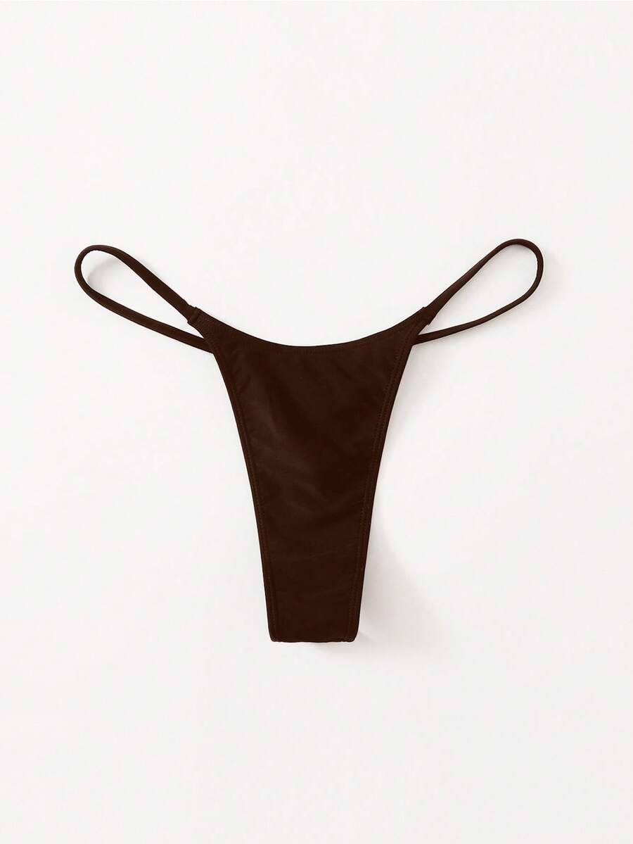 Swim Basics Bottom de bikini para playa de verano de color sólido - Marrón - Ver 1