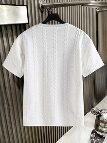 Teen Boys Summer Geometric Textured Fabric Sports Street Casual Minimalist Fashion Loose Small Logo Embroidered Crew Neck Loose Short Sleeve T-Shirt - White - View 2