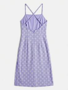 lacRébo Vestido midi de tirantes con estampado floral lila, abertura lateral y espalda abierta, vestido de satén casual de verano para vacaciones y noche - Púrpura malva - Ver 8
