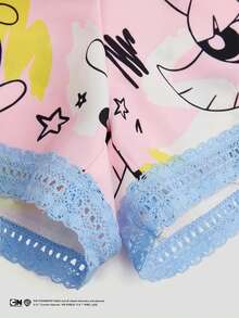 Sweetra THE POWERPUFF GIRLS X SHEIN 女款夏季卡通塗鴉印花荷葉邊短褲，辣妹風，適合居家與街穿 - 彩色 - 查看 6