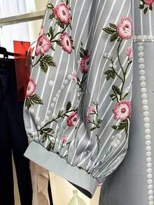 Franclia Blusa de estilo dulce con mangas cortas de farol y flores 3D - Rosa - Ver 4