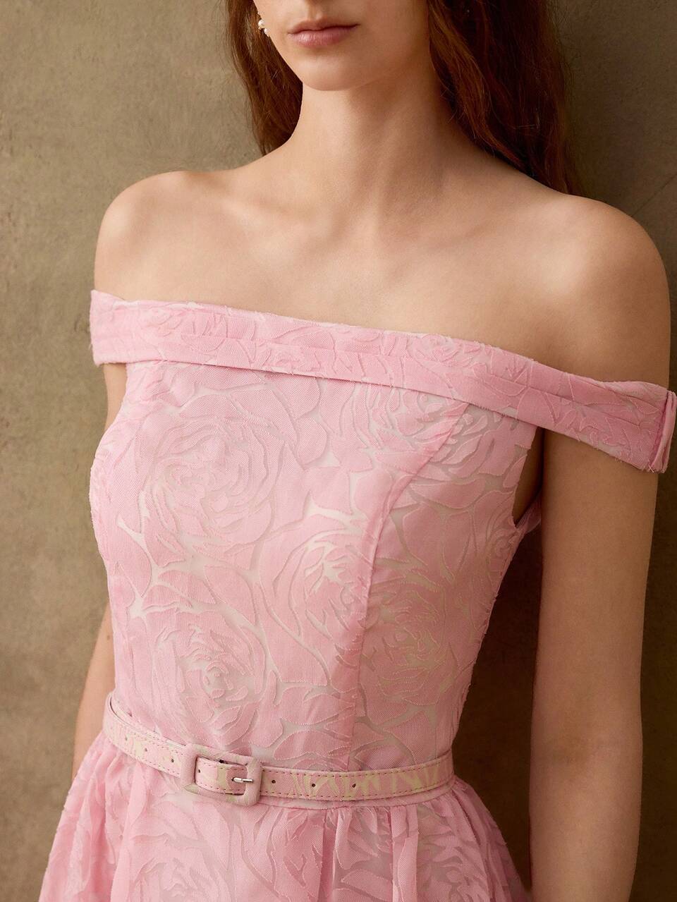 SPRING/SUMMER WOMEN'S CASUAL DATE ROSE JACQUARD PINK DRESS