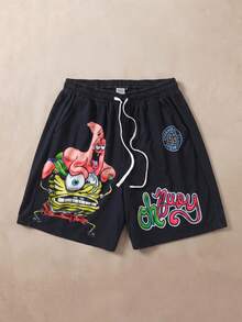 SpongeBob SquarePants | SHEIN 男士短褲 - 黑色 - 查看 1