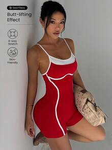 Core Rhythm Macacão Fitness Feminino Core Rhythm, Macacão de Yoga Estiloso com Ajuste Slim para Dança - Vermelho - Visão 1
