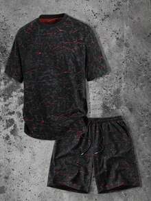 Manfinity Homme Men's Simple Print Round Neck Short Sleeve T-Shirt - Black - View 3