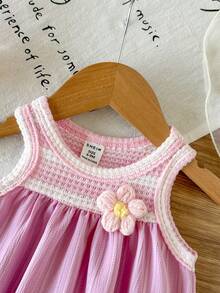SHEIN Baby Girl Spring/Summer Fashion New Cute White Rabbit Animal Sleeveless Tank Dress - Pink - View 3