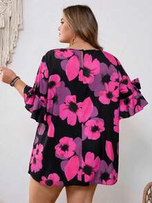 SHEIN CURVE+ 大尺碼女款夏季休閒碎花印花寬鬆襯衫 - 彩色 - 查看 2