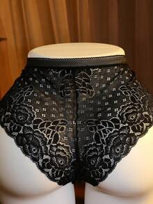 Seduluxe 蕾絲拼接女款性感內褲 大尺碼 1件裝 - 黑色 - 查看 4