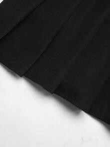 SHEIN 青少年女孩黑色針織休閒百褶運動裙 - 黑色 - 查看 6