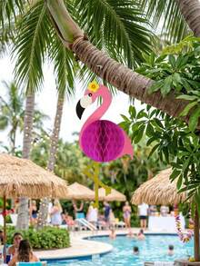 1/4 PCS 21Inch Large Honeycomb Paper 3D Hanging Pink Flamingo Honeycomb Ball Decorations Tropical Summer Beach Party Birthday Hawaiian Garland Popular Party Supplies Gift - Multicolor - View 9