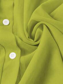 Franclia Basic Transparent Solid Color Minimalist Shirt With Turndown Collar Fall Cloth For Women - Green - View 6