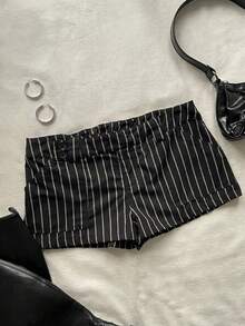 Attitoon Women's Striped Pocket Casual Versatile Shorts,Summer,Back-To-School,School,90s,Black And White Checkered,Y2K Fashionable Elegant Daily Streetwear - Multicolor - View 8