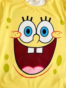 SpongeBob SquarePants | SHEIN 2件組趣味休閒風青少年男孩圓領短袖T恤與短褲舒適居家服套裝聯名款 - 彩色 - 查看 5