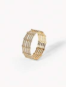 Opalesca Pulseira Aberta E Envolvida Com Strass Fashion Multicamadas Com Punho Feito À Mão Para Mulheres - Ouro - Ver 1