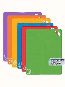 1/6/12pcs, Kitchen Plastic Cutting Board Set, Thickened Soft Cutting Mat, Non-Slip Cutting Board, With Colorful Food Patterns And Easy-Grip Handles, Kitchen Supplies, Dormitory Kitchen Accessories - Multicolor - View 1