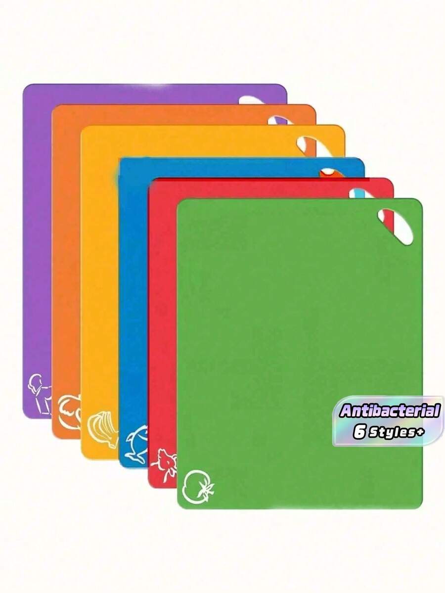 1/6/12pcs, Kitchen Plastic Cutting Board Set, Thickened Soft Cutting Mat, Non-Slip Cutting Board, With Colorful Food Patterns And Easy-Grip Handles, Kitchen Supplies, Dormitory Kitchen Accessories - Multicolor - View 1