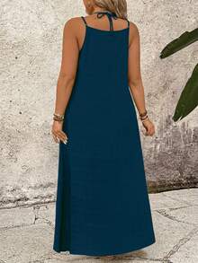 Linhara CURVE Vestido casual de vacaciones con tirantes de camisola de unicolor talla grande - Azul Cadete - Ver 2