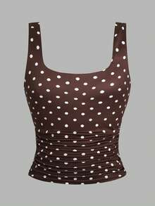 SHEIN Girlism Conjunto de 3 piezas de camisetas de tirantes y camisolas para niñas preadolescentes, color liso y estampado de lunares, cuello cuadrado, cintura fruncida, chaleco ajustado, caja sorpresa [6 sets aleatorios, se envían 3 sets] - Multicolor - Ver 2