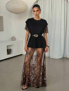 Lavishia Fashion Sexy Sheer Lace Dress - Brown - View 6