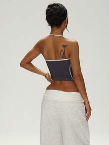 Dewbera Dewbera Women's Seamless Contrast Color Halter Neck Wire-Free Sports Bra - Dusty Purple - View 2