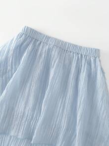 GlowEve French Romantic Sicilian Elegant Casual Commute Vacation Afternoon Tea Party Solid Color Square Neck Multi-Layer Ruffle A-Line Skirt - Blue - View 5