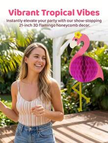1/4 PCS 21Inch Large Honeycomb Paper 3D Hanging Pink Flamingo Honeycomb Ball Decorations Tropical Summer Beach Party Birthday Hawaiian Garland Popular Party Supplies Gift - Multicolor - View 6
