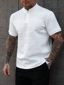Manfinity Homme Men's Fashionable Casual Retro Short Sleeve Polo Shirt, Essential For Daily Outings, Great Gift For Family And Friends,Football, World Cup - White - View 5