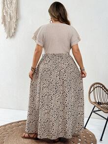 SHEIN CURVE+ 大尺碼女款度假拼接花卉荷葉袖側開衩休閒洋裝 大尺碼夏季洋裝 度假大尺碼女裝 - 彩色 - 查看 2