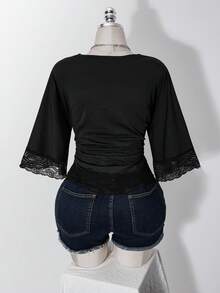 SHEIN ICON 女款大尺碼復古性感千禧風Y2K簡約休閒優雅通勤都市現代蕾絲P - 黑色 - 查看 2