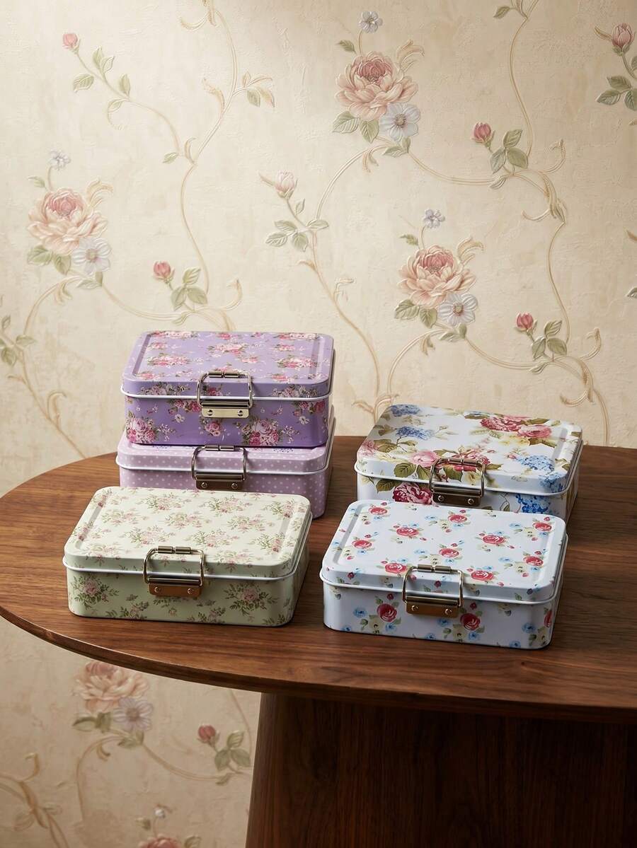 Cirelle Retro Printed Double-Layer Storage Box, Metal Decorative Storage Box With Buckle, Desktop Flip Style Storage Container For Jewelry, Stationery, Crafts, Cosmetics, Beautiful Floral Patterns, Multi-Purpose Storage Box For Home, Office, Bedroom, Gift Storage, Home Decoration, Hand Account Document Storage, Holiday And Birthday Gifts - multicolor - View 1