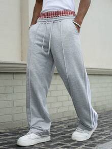 Manfinity Roghcode Young Street, Double Waistband 2 In 1 Design - Fashionable Grey Men's Sweatpants - Grey - View 3
