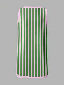 SHEIN EZwear Casual Minimalist Vacation Style Fun Lobster Striped Placement Print Pattern Pink Background Contrast Green Striped Women's Dress Suitable For Spring/Summer Vacation Fun Quirky Cute Style Beach - White - View 3