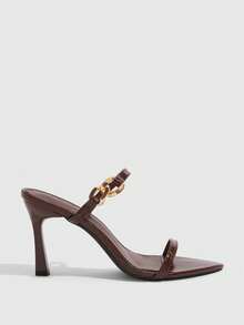 CUCCOO SZL Sandal Hak Tinggi Rantai Ujung Lancip untuk Wanita, Cocok untuk Natal dan Musim Panas - Bambu hijau coklat - View 2