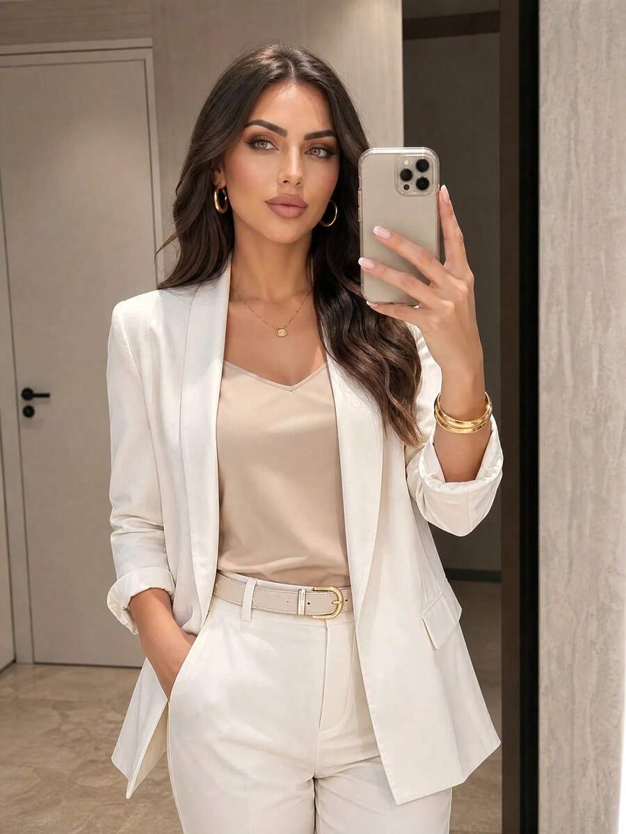 Auveirra Women Classic Blazer Jacket, Suitable For Daily Commuting In Fall/Winter,Casual - White - View 1