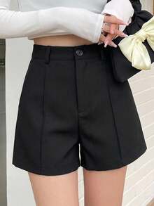 DAZY Solid Wide Leg Shorts - Black - View 9