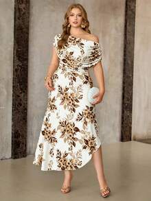 Roveilla Plus Size Spring/Summer Asymmetrical One Shoulder Neckline Casual Elegant Vacation Cold Shoulder Dress Wedding Guest White - White - View 1