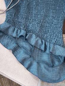 GlowEve CURVE Plus Size Solid Color Denim Effect Tube Top & Shorts 2-Piece Set - Blue - View 6