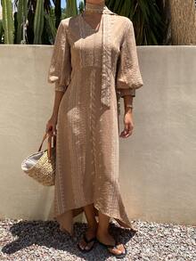 Livesso Women's Simple Daily Long Dress - Khaki - View 5