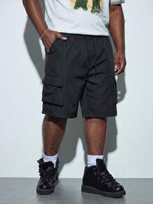 Modcrash Men's Casual Solid Color Cargo Shorts - Black - View 8