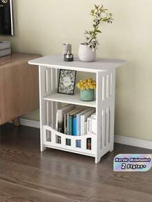 1PC Wooden Double Layer Space Saving Minimalist Nordic Style White Mini Square Coffee Table Nightstand Side Table For Small Apartment Living Room Bedroom Home Furniture - Multicolor - View 2