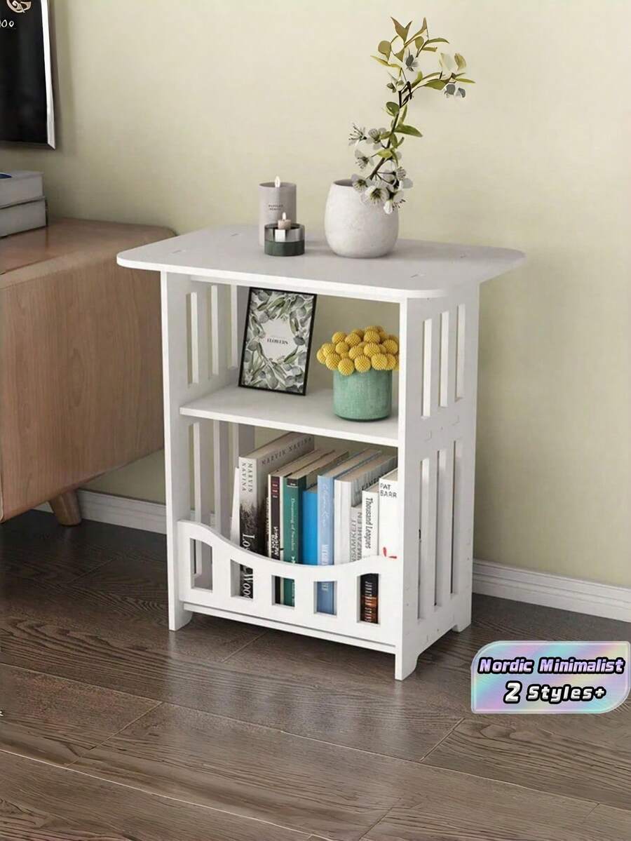 1PC Wooden Double Layer Space Saving Minimalist Nordic Style White Mini Square Coffee Table Nightstand Side Table For Small Apartment Living Room Bedroom Home Furniture