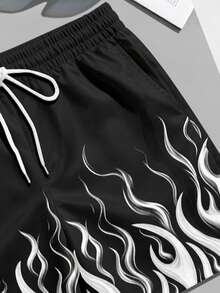 VIVINTIMO Men's Standard Size Flame Print Shorts, Personalized Visual Design, Hot Flame Print, Casual And Comfortable Styling, Perfect For Your Summer Beach Highlight Moments, Dual Large Capacity Practical Pockets, Eye-Catching Personalized Flame Print, Suitable For Fashionable Men Who Pursue Style, Love Outdoor Water Sports And Care About Their, Holiday - White - View 6