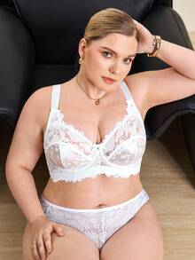 Hourtrue Plus Size Women Fashion Lace Patchwork Underwire Bra - White - View 8
