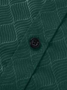 Manfinity Mode Men's Luxury Long Sleeve Shirt,Dark Green Autumn Smart Casual Office Dress Shirt,Solid Color Stand-Up Collar Business Formal Shirt For Wedding,Party - Dark Green - View 4